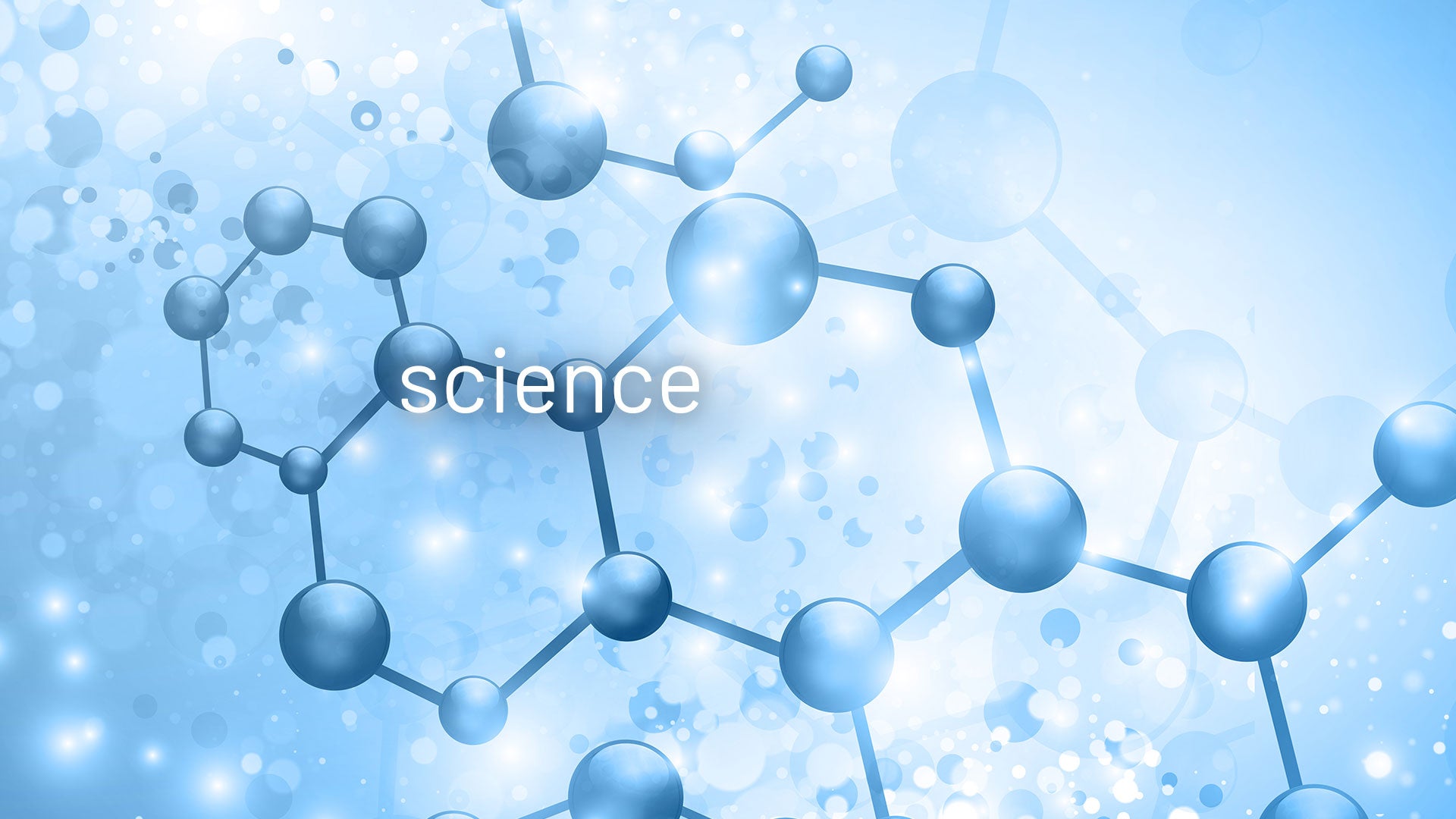 Structure moléculaire bleue avec le mot 'science' au centre