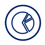 Blue pie chart icon in a circular frame